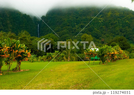 Countryside With Waterfall on the Road To Hana in Maui, Hawaii Countryside With Waterfall on the Road To Hana in Maui, Hawaii 119274031