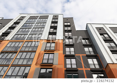 High-rise apartment buildings in a modern residential area highlighting rental and mortgage High-rise apartment buildings in a modern residential area highlighting rental and mortgage 119274132