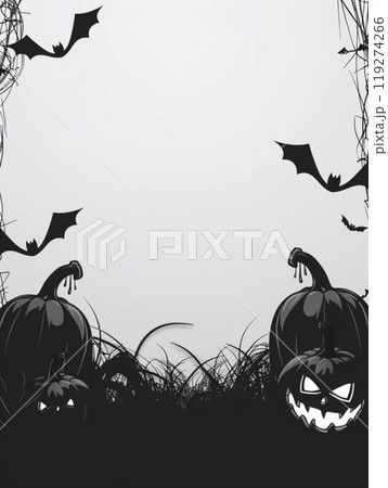 White Halloween background with pumpkin and tree. Abstract grunge wallpaper for design holiday party 119274266