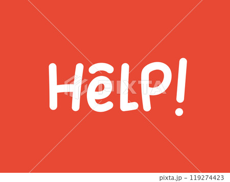 Vector handdrawn illustration. Lettering phrases Help. Red Background 119274423
