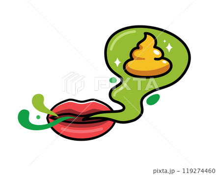 Illustration of a Mouth Spreading a Speech Bubble with a Poop sign Inside. 119274460