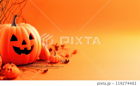 Halloween background with pumpkin and halloween decorations 119274481
