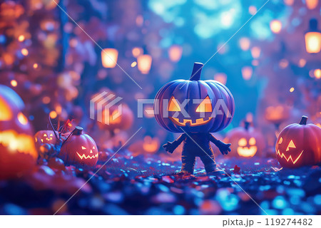 Halloween background with funny smiling pumpkin 119274482