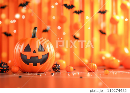 Halloween background with funny smiling pumpkin 119274483