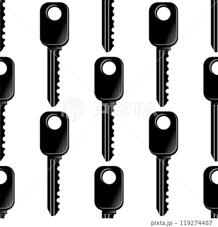 Vector key icon isolated on white background. Key icon. Lock or unlock sign. Padlock. Lock symbol. Unblock. Safety symbol. Door key. Seamless pattern. 119274487