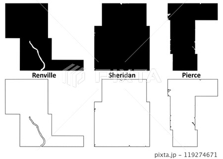 Pierce, Sheridan and Renville County, North Dakota State (U.S. county, United States of America, USA, U.S., US) map vector illustration, scribble sketch map Pierce, Sheridan and Renville County, North Dakota State (U.S. county, United States of America, USA, U.S., US) map vector illustration, scribble sketch map 119274671