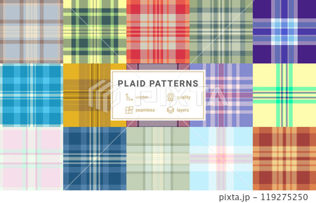 Plaid patterns in classic checks and geometric designs, perfect for textile, clothing, or wallpaper with a celtic influence. Plaid patterns in classic checks and geometric designs, perfect for textile, clothing, or wallpaper with a celtic influence. 119275250
