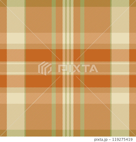 Stripe fabric background check, trousers texture tartan textile. Picture pattern vector plaid seamless in orange and amber colors. Stripe fabric background check, trousers texture tartan textile. Picture pattern vector plaid seamless in orange and amber colors. 119275419