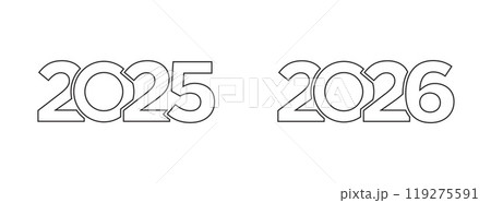 Happy New Year 2025 2026 text logo design template for calendar typography, greeting card, invitation, banner, diary cover print. Happy New Year 2025 2026 text logo design template for calendar typography, greeting card, invitation, banner, diary cover print. 119275591
