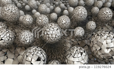 Metallic Geometric Spheres Clustered in Intricate Array. 119276024