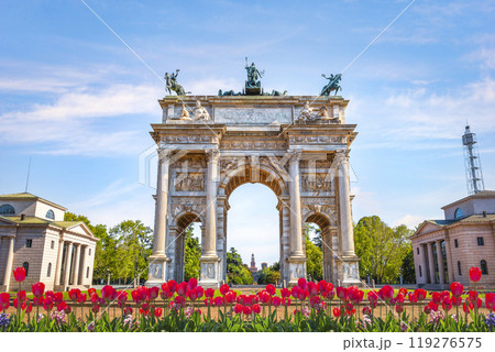 Arch of Peace and tulips 119276575