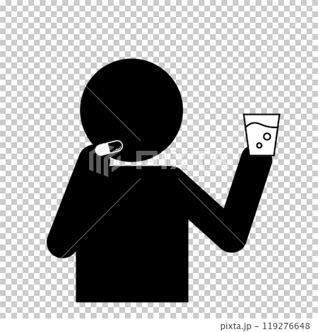 一個人吃藥的剪影 119276648