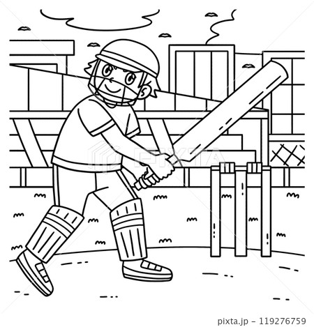 Cricket Striker Getting Ready Coloring Page  119276759
