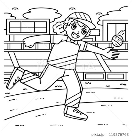 Cricket Female Fielder Catching the Ball Coloring Cricket Female Fielder Catching the Ball Coloring 119276768
