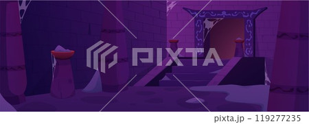 Dark empty dungeon with remnants of ash, cobwebs. 119277235