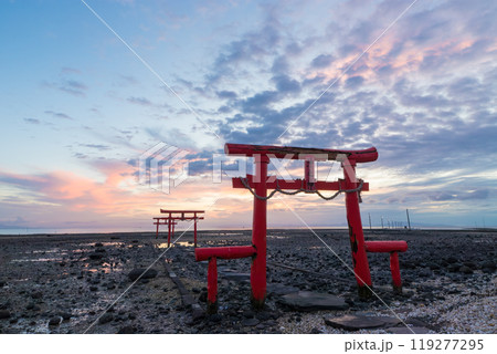 大魚神社の鳥居と朝焼け(佐賀県太良町) 大魚神社の鳥居と朝焼け(佐賀県太良町) 119277295