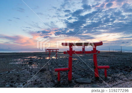 大魚神社の鳥居と朝焼け（佐賀県太良町） 119277296