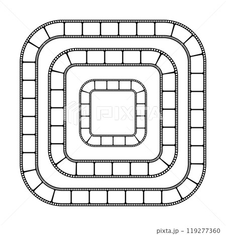 Different frames with film strips as a border. Movie or photo camera tapes in square shapes. Storyboard layouts. Photographies collage templates. Vector graphic illustration Different frames with film strips as a border. Movie or photo camera tapes in square shapes. Storyboard layouts. Photographies collage templates. Vector graphic illustration 119277360