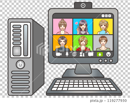 Illustration material 2 of adult men and women in casual clothes holding a web conference on a computer Illustration material 2 of adult men and women in casual clothes holding a web conference on a computer 119277930