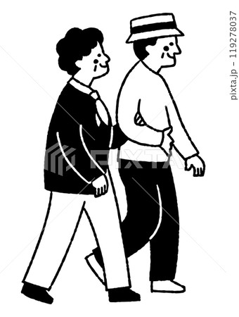 腕を組んで散歩をしている老夫婦_2 腕を組んで散歩をしている老夫婦_2 119278037