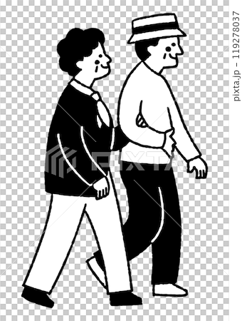 腕を組んで散歩をしている老夫婦_2 腕を組んで散歩をしている老夫婦_2 119278037