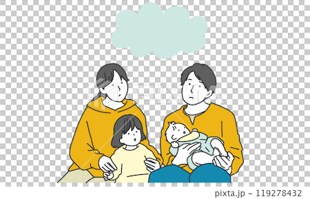 A simple illustration of a family of a thinking couple and their children 119278432
