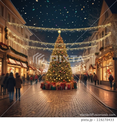 イルミネーションが輝くクリスマスツリー 119278433