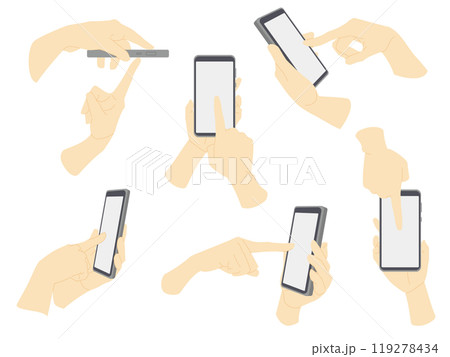 スマホを両手でクリック操作する手のカラーイラスト素材セット 119278434