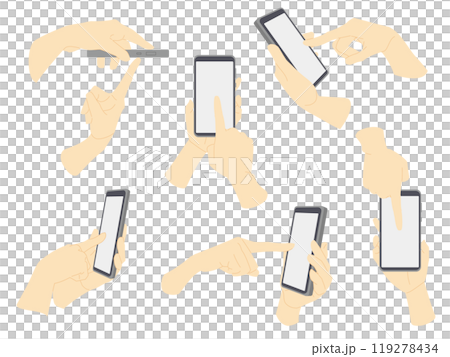 スマホを両手でクリック操作する手のカラーイラスト素材セット 119278434