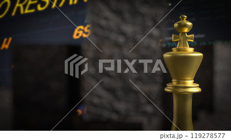 The gold king chess on cube stone for Business or abstract concept 3d rendering. The gold king chess on cube stone for Business or abstract concept 3d rendering. 119278577