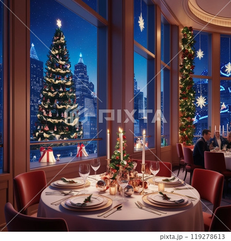 レストランで豪華なクリスマスディナーの風景 119278613