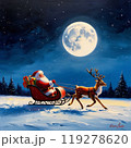 満月の夜トナカイのそりに乗るサンタクロース 119278620