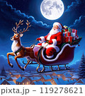 満月の夜トナカイに乗ってプレゼントを運ぶサンタクロース 119278621