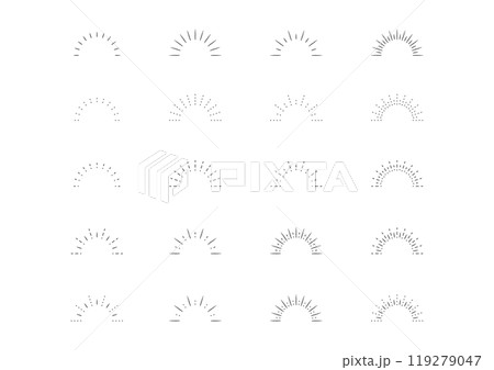 シンプルなサンバーストの手書き風イラストセット（20種類） 119279047