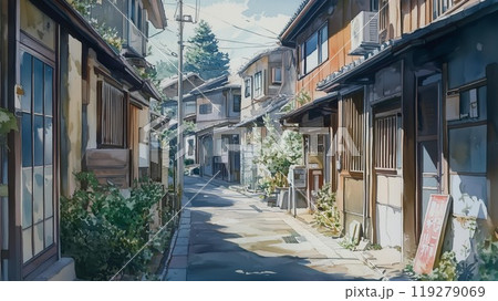 昭和レトロな住宅街と静かな午後の路地裏風景 119279069