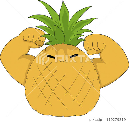 STRONG PINEAPPLE CHARACTER FLEXING MUSCLES WITH A SMILE SHOWCASING VITAMIN POWER 119279219