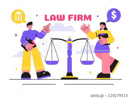 Law Firm Services Vector Illustration featuring of Justice, Legal Advice, Court Judgement, and Lawyer Consultation in a Flat Style Cartoon Background 119279513