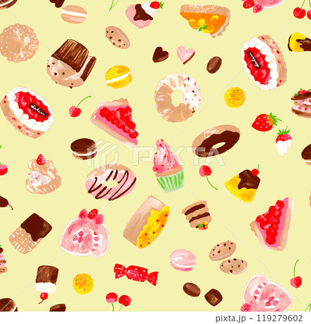 美味しそうなスイーツのテキスタイルパターン, 119279602