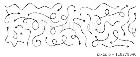 Comic dotted thin arrow set. Wavy curved dashed...のイラスト素材 [119279640 ...
