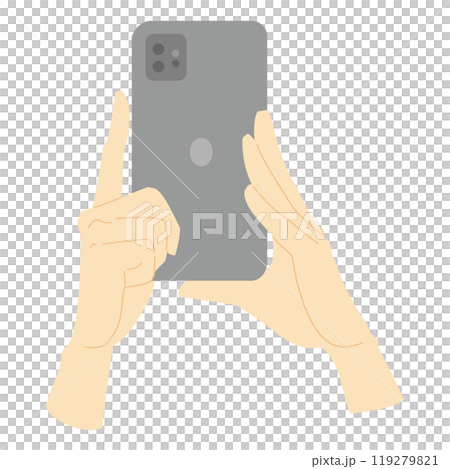 操作智慧型手機相機的手的插圖素材，彩色線條類型 3 119279821