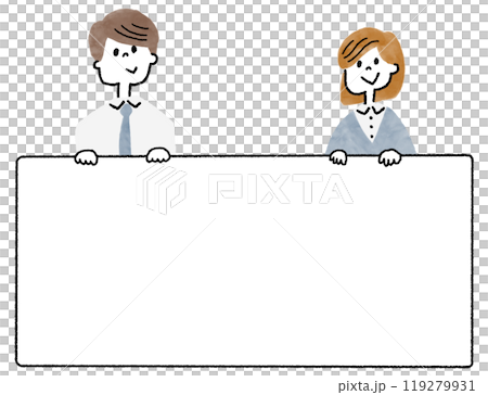 メッセージボードを持つ会社員の男女のイラスト ビジネス メッセージボードを持つ会社員の男女のイラスト ビジネス 119279931