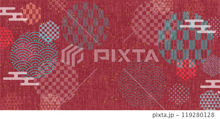 赤　和柄　波　背景	 119280128