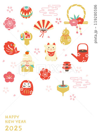 2025年　巳年年賀状　お正月てぬぐい柄 119280386