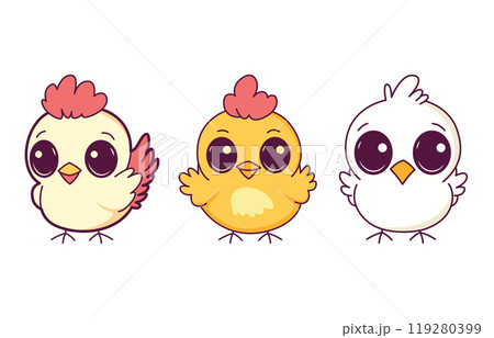 Set of Cute Adorable Chicken Chick Hen Animal Cartoon Character Set of Cute Adorable Chicken Chick Hen Animal Cartoon Character 119280399