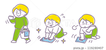 床掃除を頑張っている女性と疲れてしまった女性 119280407