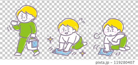 床掃除を頑張っている女性と疲れてしまった女性 119280407