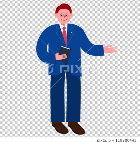 条文集を手に持った弁理士の男性が案内しているイラスト 119280443