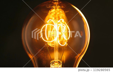 The incandescent lamp is lit on a dark background 119280565