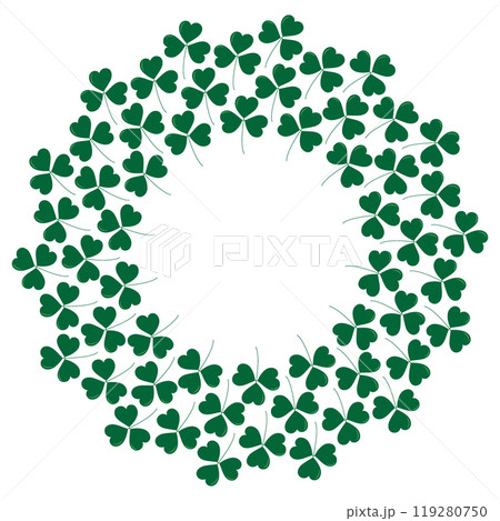 Shamrocks Circle frame border in trendy soft green with copy space. St Patrick greeting template Shamrocks Circle frame border in trendy soft green with copy space. St Patrick greeting template 119280750