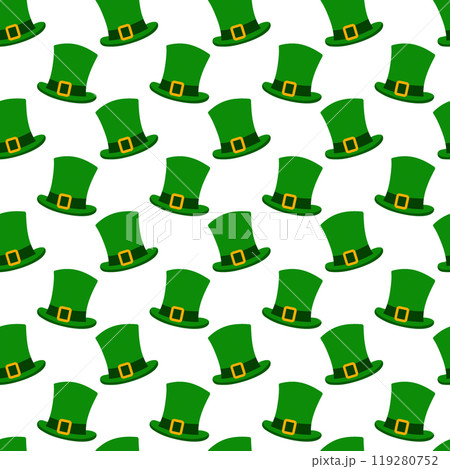 Leprechaun hats with ribbon and buckle Seamless pattern. St Patrick greeting background texture idea 119280752